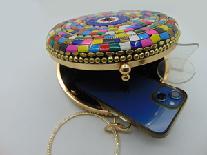 Sac à main ethnique vintage fait main en métal avec mosaïque de pierres et rabat en forme de coquille Lowellcraft.com BRC06717 de Delhi pour femmes - Product Image 2