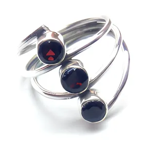 925 Sterling Silver Red Garnet Triple Stone <b>Statement</b> <b>Ring</b> Modern Minimalist Designer Gemstone Jewelry <b>for</b> <b>Women</b> - Product Image 5