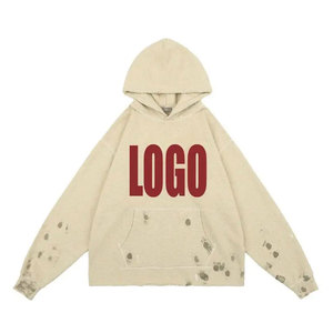 Sweat à capuche pour homme en coton molletonné 100% avec effet délavé, coupe ample, automne, logo personnalisé, marque privée - Product Image 1