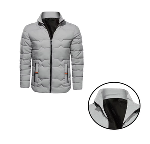 Blouson matelassé chaud pour homme, gris clair, à capuche, col montant, coupe ample, 100 % imperméable, réversible, en polyester satiné, avec fermeture éclair sur le devant - Product Image 4
