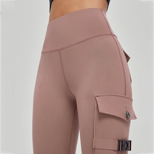 Custom Women's High Waist Slim Fit Push Stretch Knitted Eco-Friendly <b>Tummy</b> <b>Control</b> Cargo Fitness Yoga Leggings Pockets - Product Image 2