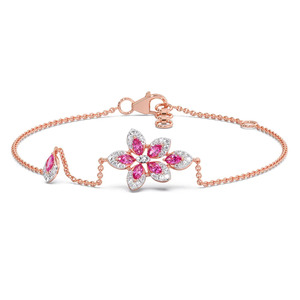Bracelet en diamants à motif floral rose avec chaîne en or rose et design central à pétales superposés - Product Image 2