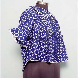 Túnica Moderna con Estampado Floral, 100% Algodón Lavable, Estilo Casual Femenino, Cuello Mandarín con Volantes, Manga Media, Mini - Product Image 4