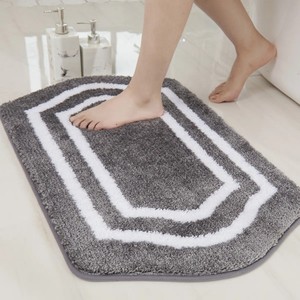Alfombra de Baño Moderna de Algodón con Diseño Geométrico, Forma Rectangular, Borde Gris y Blanco, Base Antideslizante de Goma, Felpa Mediana, Patrón Festoneado - Product Image 3