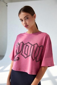 T-shirt court rose pour femme avec logo DOT, coupe classique, col rond, manches courtes, tenue décontractée d'été - Product Image 4