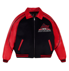 Chaqueta Varsity Negra y Roja para Hombre Avirex, con Logotipo Bordado en Cuero, Cierre Frontal, Estilo Casual para Otoño - Product Image 1