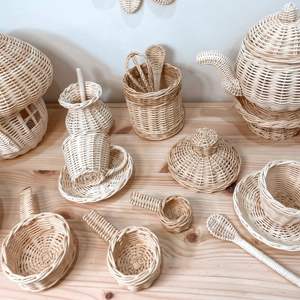 Ensemble de cuisine en rotin à prix avantageux pour enfants, jouets faits main pour filles, jeux d'imitation, ensembles de cuisine pour bébés - Product Image 6