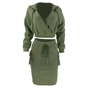 <b>High</b> Quality Custom Logo Women Hoodies Skirt Set 2 Piece Outfits, Women's Autumn Winter Solid Color Hooded And Skirt Set - Product Image 1