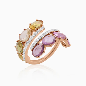 Bague en or rose plaqué avec pierres précieuses améthyste et diamant, bijoux de luxe pour femme, à porter au quotidien - Product Image 4