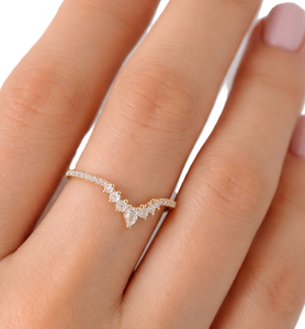 DEF Color VS VVS Clarity Teardrop Lab Diamond <b>Ring</b> 10K 14K Solid Gold Minimalist Chevron Moissanite Diamond <b>Ring</b> <b>Stacking</b> <b>Ring</b> - Product Image 6