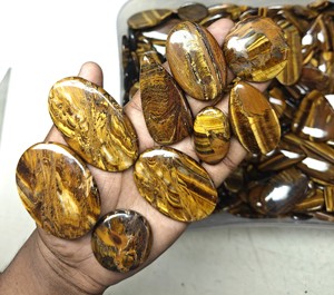 Piedra Preciosa Suelta de Ojo de Tigre Amarillo de Alta Calidad, Pulida a Mano, Corte Pera, Corte Cojín, Cabujón Semiprecioso - Product Image 2
