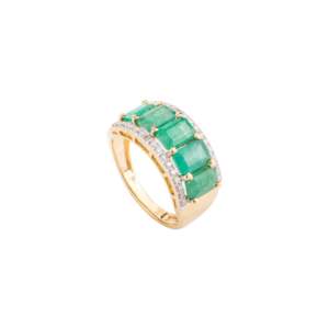 18K Yellow Gold Five Stone Emerald Eternity Wedding Band Ring for Women - Product Image 4
