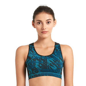 Women's <b>Blue</b> Patterned Racerback High Support Sports <b>Bra</b> for Yoga Workout - Product Image 1