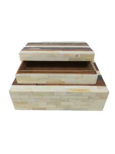 Boîte en os incrusté, décoration ethnique pour la maison, coffret de rangement, boîte en os incrusté de style vintage, coffre à souvenirs - Product Image 2