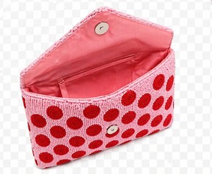 <b>Pink</b> Polka Dot Beaded Clutch – Handcrafted Statement Evening Bag for Women <b>pink</b> handmade beaded clutch bag from India - Product Image 5