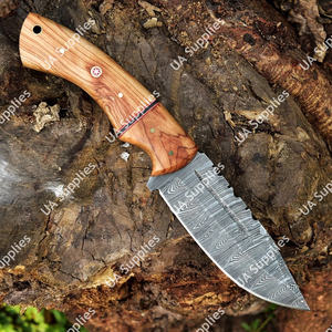 Cuchillo Táctico EDC Skinner de Acero Forjado de Damasco con Espiga Completa y Punta Caída para Caza y Camping al Aire Libre, Mango de Madera de Olivo, Cuero, DIY, ODM - Product Image 2