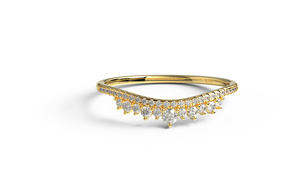 Anillo de compromiso y boda de lujo en oro de 18 quilates con diamante redondo en forma de V, anillo solitario apilable, joyería fina para mujer - Product Image 1