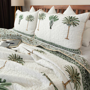 Juego de Edredón Acolchado Ligero de Algodón con Estampado a Mano Green Palm Grove, con 2 Fundas de Almohada, Cubrecama Reversible para Decoración - Product Image 5