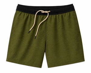 Shorts décontractés pour hommes vert olive à séchage rapide, taille mi-haute, en tissu tissé de couleur unie, qualité supérieure à prix bas - Product Image 1