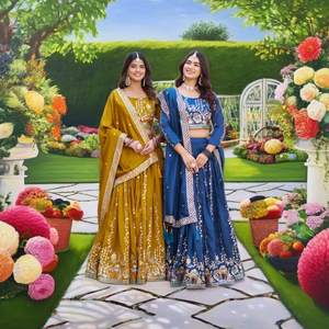 LAHENGA CHOLI DUPATTA EN SOIE VICHITRA PURE AVEC BRODERIE À LA PAILLETTES - Product Image 1