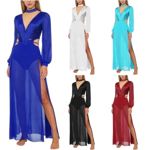 ชุดเต้นรำบอลรูมสำหรับผู้หญิง ชุดบอดี้สูทผ้าชีฟอง ชุดเดรสยาว ชุดเต้นรำลาติน ชุดเต้นรำรุมบ้า สำหรับการแสดง เสื้อผ้าเต้นรำ - Product Image 1