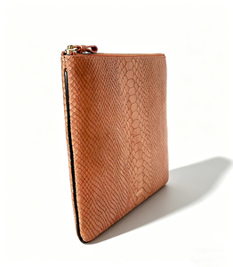 [Hot Pick] Top Quality Castello Cowhide Snake printed Leather Tablet Utility <b>Zipped</b> <b>Pouch</b> Case Unisex Black Brown - Product Image 2