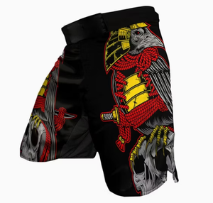 Shorts de combat MMA pour hommes en satin noir avec imprimé croix dorée, séchage rapide, taille élastique, taille mi-haute - Product Image 6