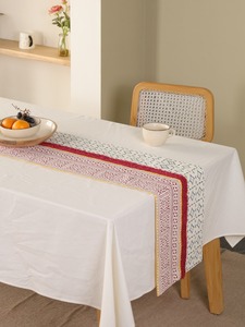 Double Layer Premium Slub <b>Canvas</b> Block <b>Printed</b> Table RunnerFloral Table Runner Tassel Woven Damask Style Maroon Dining - Product Image 4