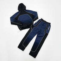Conjunto Deportivo Unisex con Capucha, Azul y Negro, con Cierre de Cremallera, Estilo Deportivo, Transpirable, de Poliéster, para Otoño