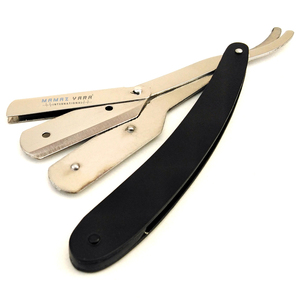 Rasoir droit professionnel pour barbier, noir et argenté, en acier inoxydable, rasoir à lame affûtée pour la barbe - Product Image 1