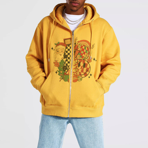 Sweat-shirt à capuche jaune pour homme, coupe ample, manches classiques, couleur unie, décontracté, en molleton 100% coton, vêtement d'hiver, poche brodée - Product Image 3