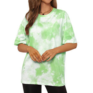 Camiseta de algodón tie-dye para mujer, cuello redondo, manga corta, corte holgado, informal, transpirable, de punto jersey, para primavera/verano - Product Image 1