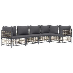 Ensemble de salon de patio 5 pièces en poly rotin anthracite avec coussins ensembles de jardin - Product Image 3