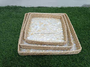 Juego de bandejas de ratán natural asequible con forma redonda de Incrustaciones de nácar hechas a mano, perfectas para el hogar, el hotel y el uso de regalos - Product Image 3