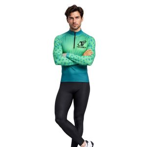 Camiseta Deportiva de Manga Larga con Cierre de Cremallera de un Cuarto, Color Verde Degradado, para Hombre - Product Image 1