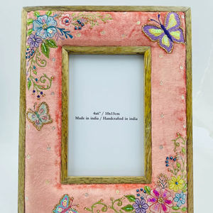 Spring Season Luxury Embroidered Handmade Wood Fabric Photo <b>Frame</b>-Customizable Lightweight Durable Vertical Design Wall Mount - Product Image 1