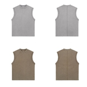 Débardeur en coton uni sans manches pour homme, taille plus, col rond, style décontracté tricoté - Product Image 5