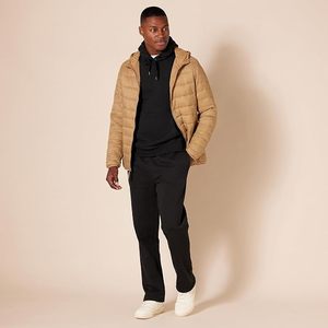 Sudadera con Capucha Negra para Hombre, Corte Regular, Felpa, Color Sólido, Informal, para Otoño, con Bolsillos, Diseño de Punto, Algodón - Product Image 3