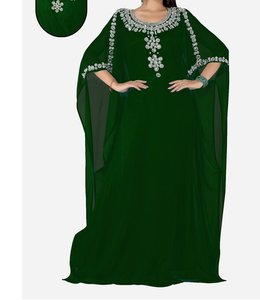 Abaya Negra Bordada de Poliéster para Mujer, Larga hasta el Suelo, Manga Larga, Cuello Alto, Casual, Talla Grande, para Todas las Temporadas, Vestido de Fiesta - Product Image 2