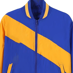 Chaqueta Casual Impermeable de Talla Grande con Bloques de Color Azul Rey y Amarillo Brillante, Cierre Frontal con Cremallera y Cuello Alto, Estilo Urbano Ligero - Product Image 6