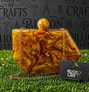 Amber Resin <b>Clutch</b> Bag Geometric Acrylic Evening <b>Purse</b> <b>Gold</b> Chain Strap Handmade Statement Handbag for Party Wedding - Product Image 3