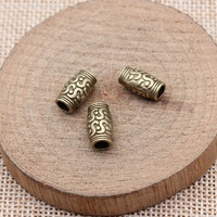 Manik-manik tabung gulung 12x6.5x6.5mm warna perak antik, terbuat dari paduan seng, lubang besar untuk kepang rambut dreadlock