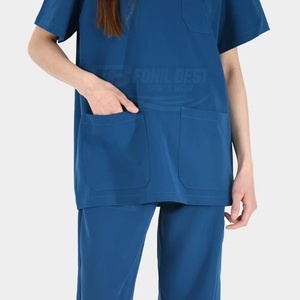Ensemble de blouses médicales bleues pour femmes, en coton et polyester, avec poches, pour le personnel médical, très demandé. - Product Image 2