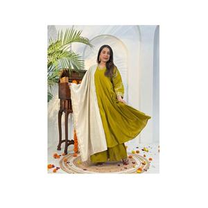 Kurti de Algodón Premium de Alta Calidad para Mujer, Bordado con Materiales Reciclados, Azul Marino y Verde, Estilo Pakistaní, para Fiestas, de Secado Rápido - Product Image 1