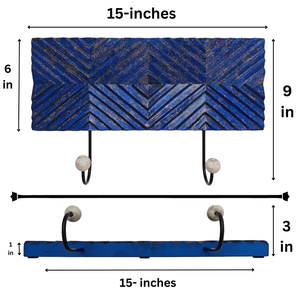 Porte-clés mural décoratif en bois sculpté, finition bleue élégante, fait main, en bois d'ingénierie - Product Image 6