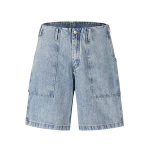 Men's High Waist <b>Denim</b> Bermuda Shorts Solid Color Cotton Casual Style Button Fly Woven <b>Material</b> Pockets Breathable - Product Image 1
