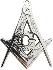 Joyerie de collier maçonnique avec symbole carré et compas, grand pendentif maçonnique plaqué argent - Product Image 6