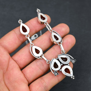 Customized Handmade Red Garnet Lab Created Pear Shape Sterling Silver Necklace with Pearl Luxury Women' Jewelry for Wedding Gift - Product Image 2