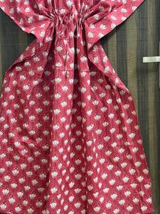 Robe longue caftan en coton à imprimé tropical pour femme, col en V, manches chauve-souris, style bohème, pour la plage, ample, estivale, quotidienne, lavable, écologique - Product Image 5