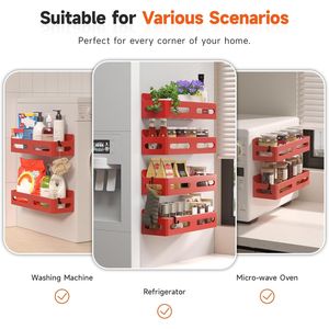 4 Pack Strong Magnetic Spice Rack for Refrigerator Multipurpose 4-Hook <b>Shelf</b> Organizer for <b>Kitchen</b> & Bathroom - Product Image 5